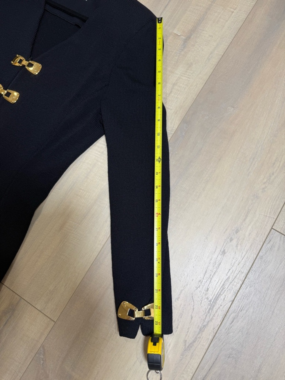 St. John Black Knit Blazer with Zipper Front and Gold Tone Hook and Eye Closures - Picture 8 of 9